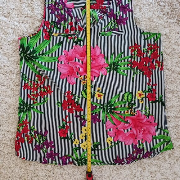 Gabi & Sam Women's Sleeveless Top 1/4 Zip Size Medium Stipes Floral Light - Picture 10 of 10